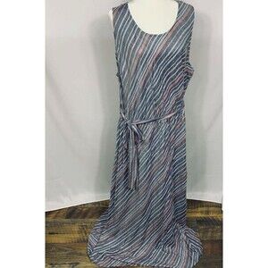Lane Bryant Womens Dress 22 Gray Multicolor Striped Sleeveless Maxi Belted Grey